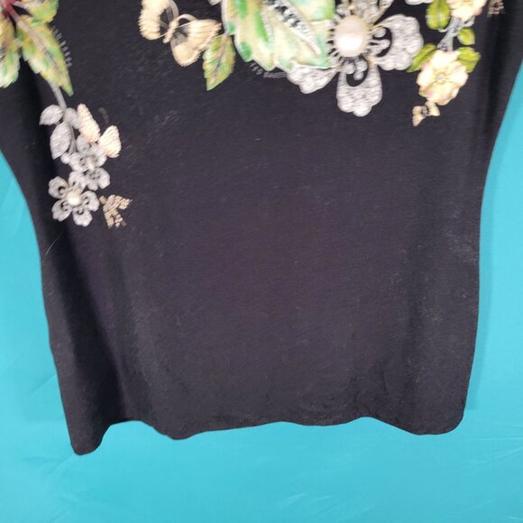 Ted Baker Floral Print Black Short Sleeve Top Size 3 - Picture 9 of 9